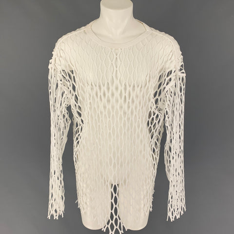 DRIES VAN NOTEN SS 21 Size S White Mesh Cotton Long Sleeve Pullover