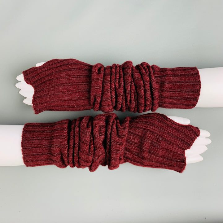 RALPH LAUREN Size M L Burgundy Knitted Cashmere Gloves
