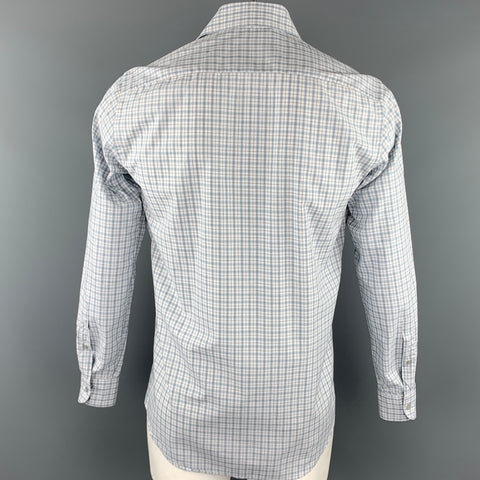 PAUL STUART Size M White & Teal Plaid Cotton Button Up Long Sleeve Shirt
