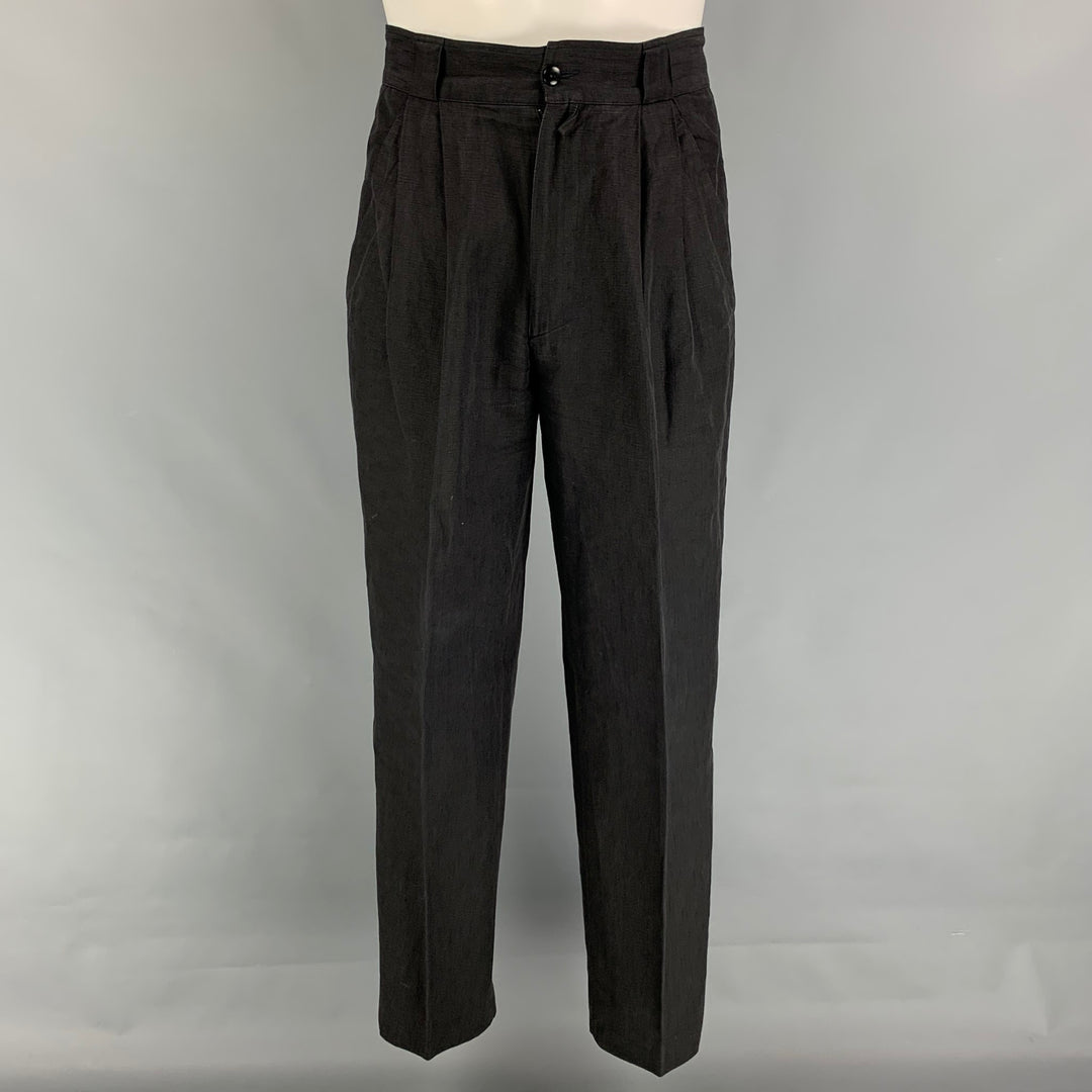 Vintage GIANNI VERSACE Size 38 Black Textured Pleated 3 Piece Suit
