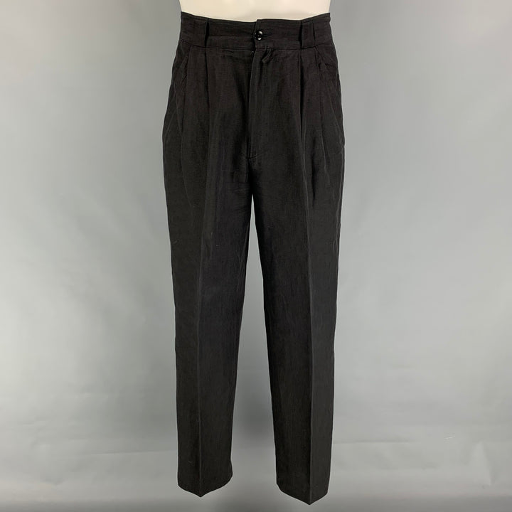 Vintage GIANNI VERSACE Size 38 Black Textured Pleated 3 Piece Suit