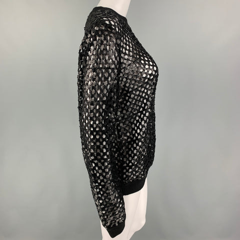 TORY BURCH Size XS Black Merino Wool Sequined Crew-Neck Pullover