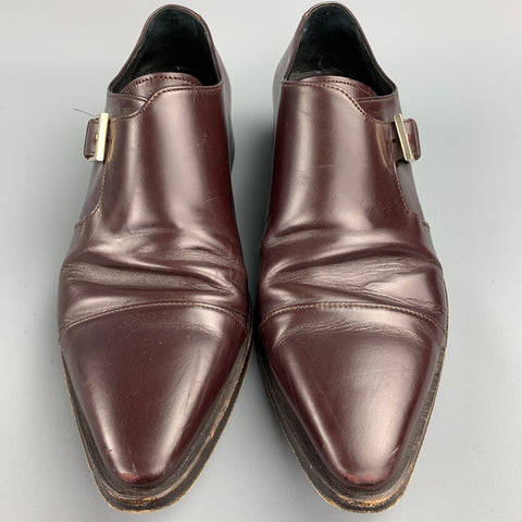 GUCCI Size 9 Burgundy Leather Monk Strap Loafers