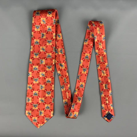 ERMENEGILDO ZEGNA Red Yellow/Blue Squares Silk Tie