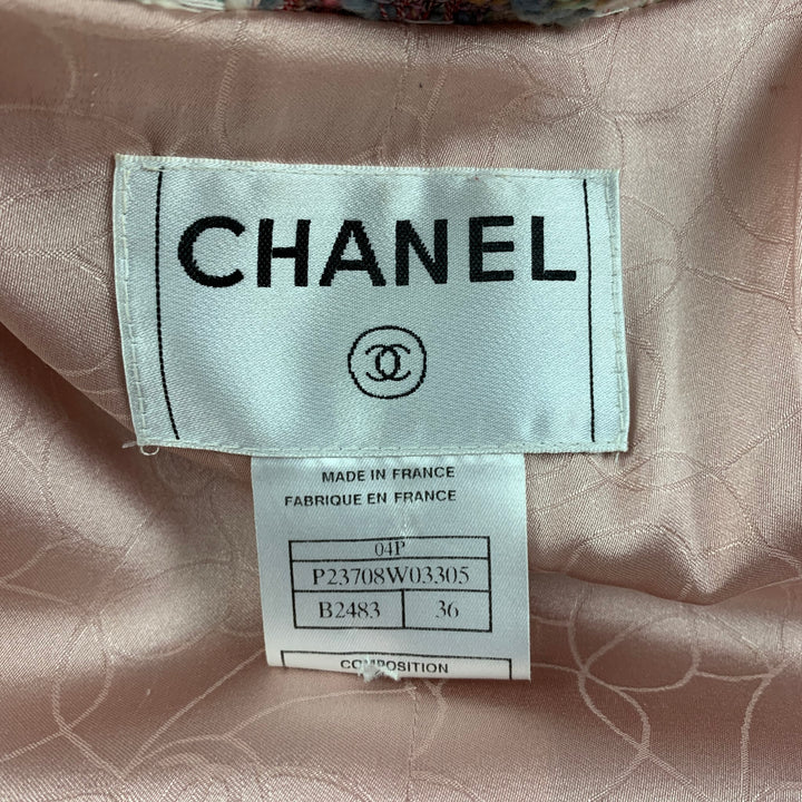 CHANEL B2483 04P Size 4 Pink Off White Boucle Dress 2 Piece Set