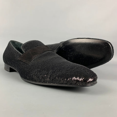 PAUL STUART Size 10.5 Black Sequined Suede Evening Loafers