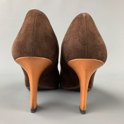 GIVENCHY Talla 9.5 Zapatos de tacón cruzados de ante marrón y coñac