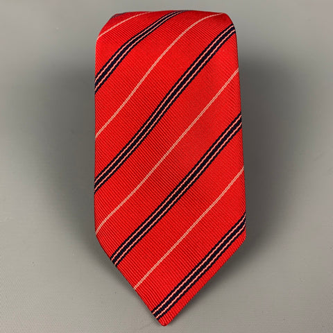 PAUL STUART Red Black White Diagonal Stripe Silk Twill Tie