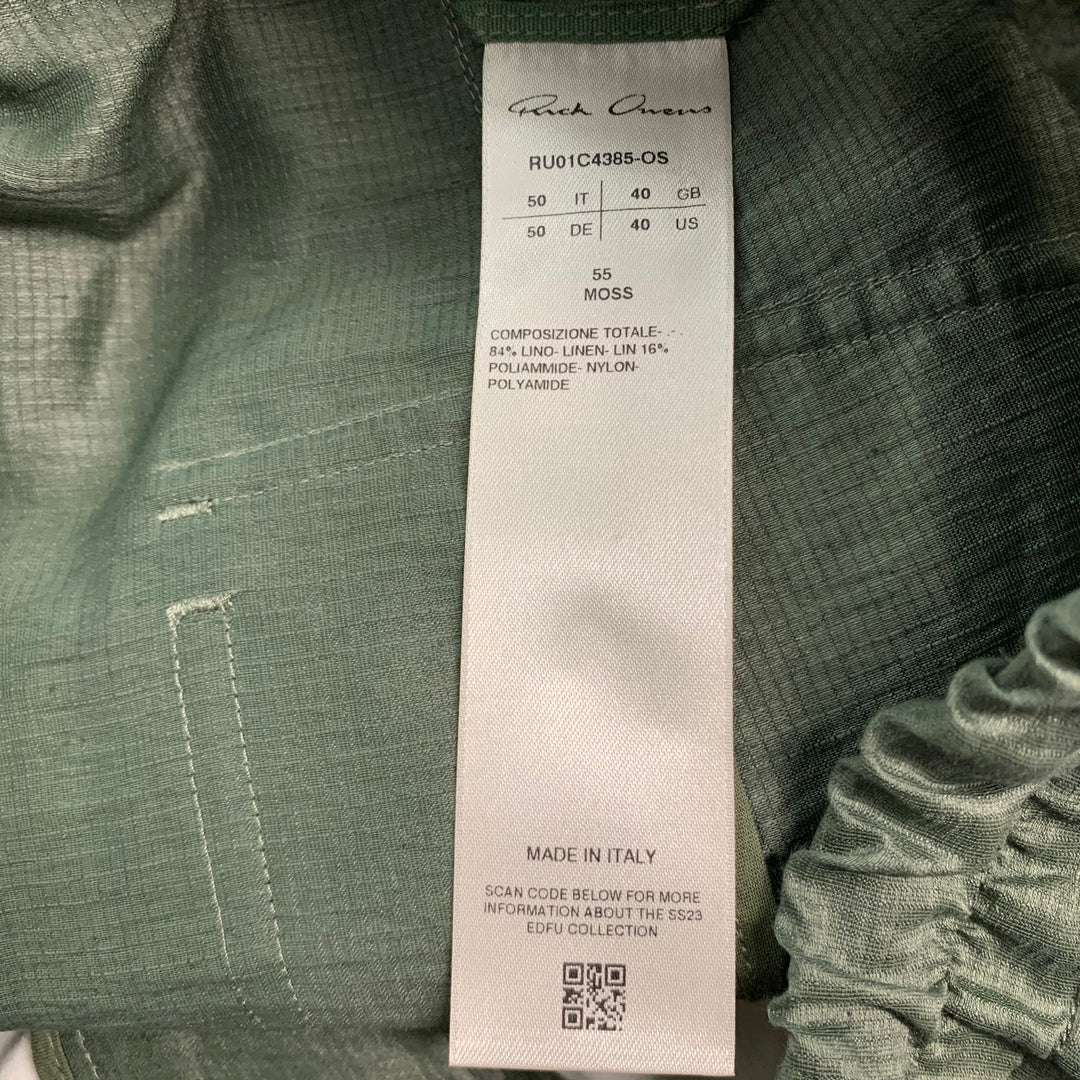 RICK OWENS SS23 Size 34 Green Linen Nylon Drop-Crotch Casual Pants