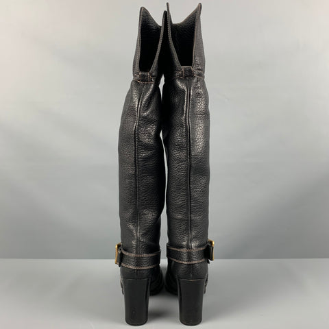 DOLCE &amp; GABBANA Talla 10 Botas con correa en el tobillo de cuero negro con grano de guijarro