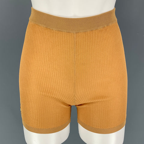 SAINT LAURENT Pantalón corto ciclista de canalé de viscosa beige Talla S