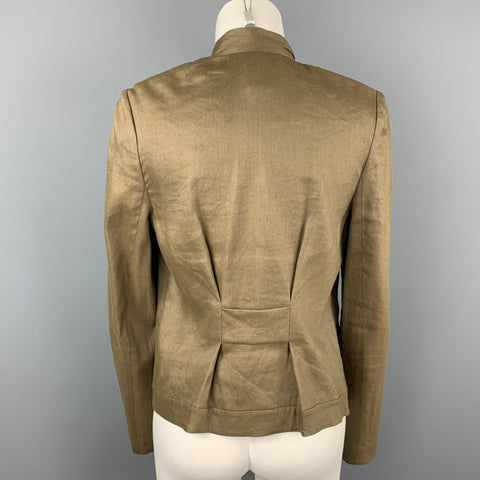 DIANE VON FURSTENBERG Size 8 Olive Linen Blend Open Front Jacket