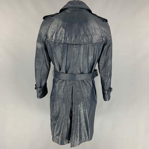 BURBERRY PRORSUM Size 42 Navy Blue Leather Belted Trenchcoat