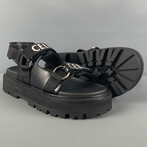 CELINE Spring 22 Size 10 Black White Leather Bulky Sandal 45
