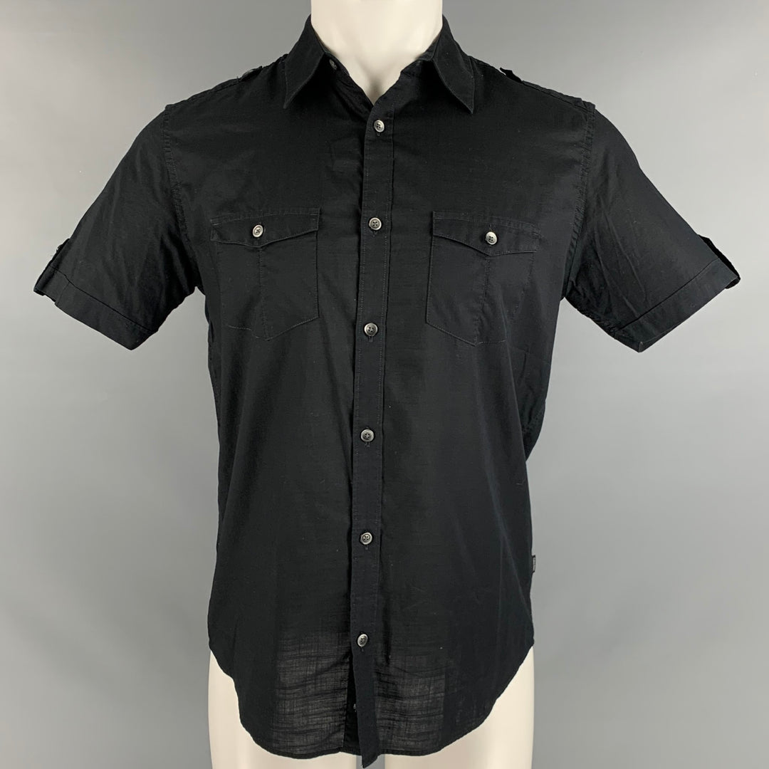 CALVIN KLEIN Size S Black Cotton Epaulettes Short Sleeve Shirt – Sui  Generis Designer Consignment