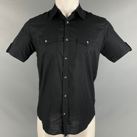 CALVIN KLEIN Taille S Chemise à manches courtes à épaulettes en coton noir
