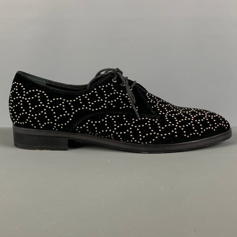 ALAIA Talla 11 Cordones con cordones y adornos de cuero con tachuelas de terciopelo negro y plateado