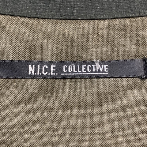 NICE COLLECTIVE L Olive Linen Notch Lapel  Jacket