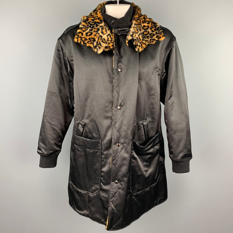 ENGINEERED GARMENTS Size L Black & Tan Leopard Print Polyester / Cotton Coat
