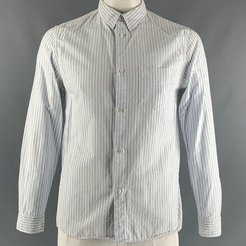 A.P.C. Size XL White Light Blue Stripe Cotton Button Down Long Sleeve Shirt