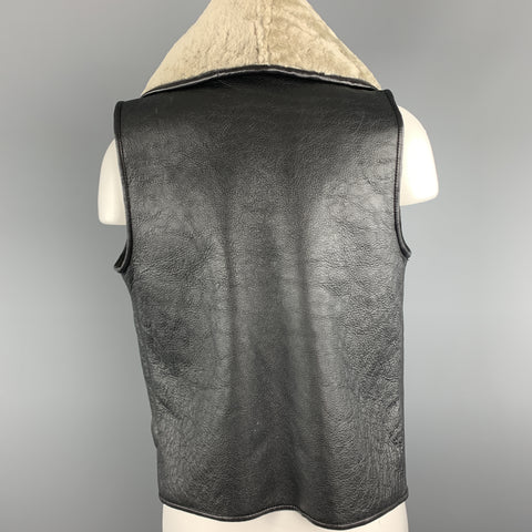 NELLIE PARTOW Size XS Black & Beige Shearling Draped Lapel Vest