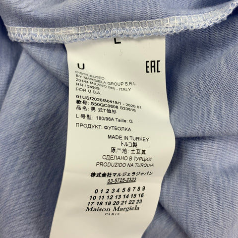 MAISON MARGIELA Size L Light Blue Cotton Crew-Neck T-shirt