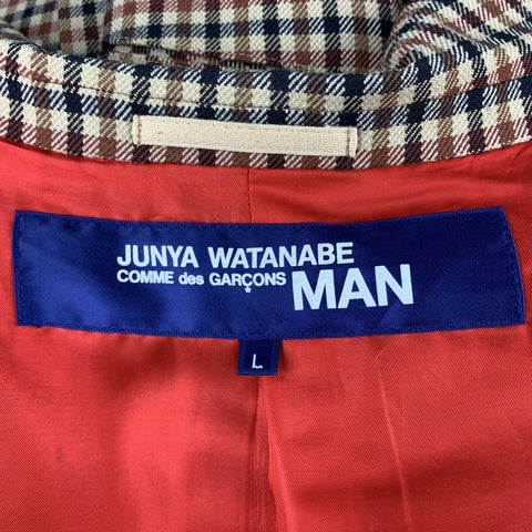 JUNYA WATANABE Taille L Manteau de sport à revers cranté en laine à carreaux beige