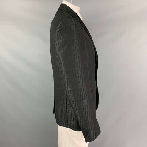 ROBERTO CAVALLI Size 44 Black Animal Print Polyester Blend Sport Coat