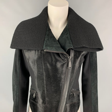 ELIE TAHARI Size S Black Wool Blend Suede Knitted Collar Jacket