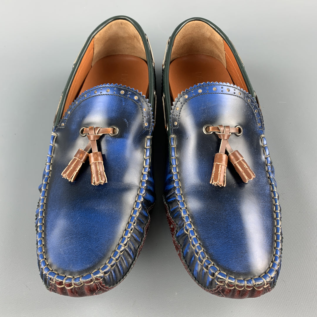 DSQUARED2 Size 10 Blue Antique Leather Drivers Loafers