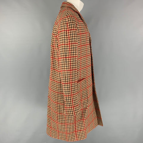 TODD SNYDER Size M Tan & Brown & Burgundy Window Pane Wool Blend Coat