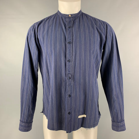 TINTORIA MATTEI 954 Taille M Chemise à manches longues en coton à rayures marine et grise