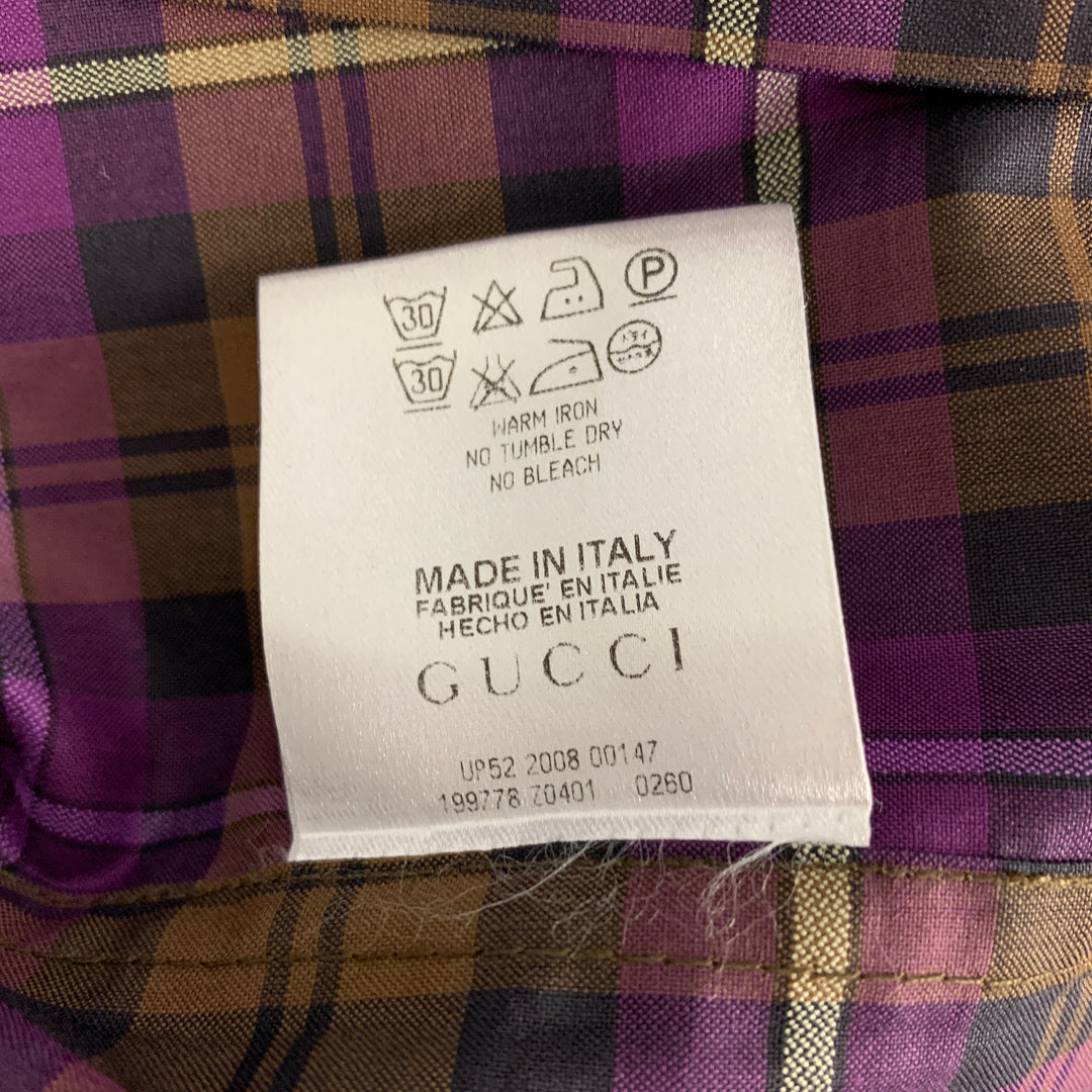 GUCCI Talla XS Camisa de manga larga con botones a cuadros marrón morado