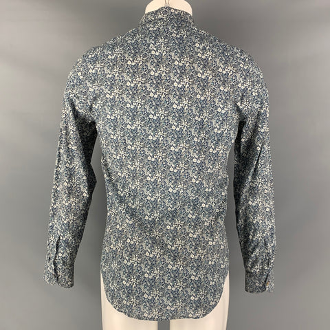 PAUL SMITH Size M Blue White Floral Cotton Long Sleeve Shirt