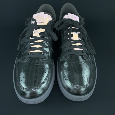 NIKE Talla 11.5 Zapatillas bajas AIR JORDAN de cuero metalizado plateado con cordones
