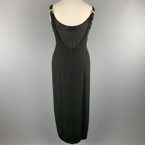 GIANFRANCO FERRE Size 8 Black Crepe Scoop Neck Zip Maxi Dress