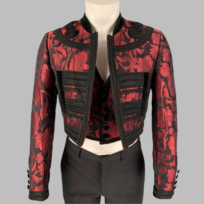 DOLCE &amp; GABBANA SS 2015 Talla 36 Chaleco y chaqueta cortos de mezcla de viscosa con brocado rojo