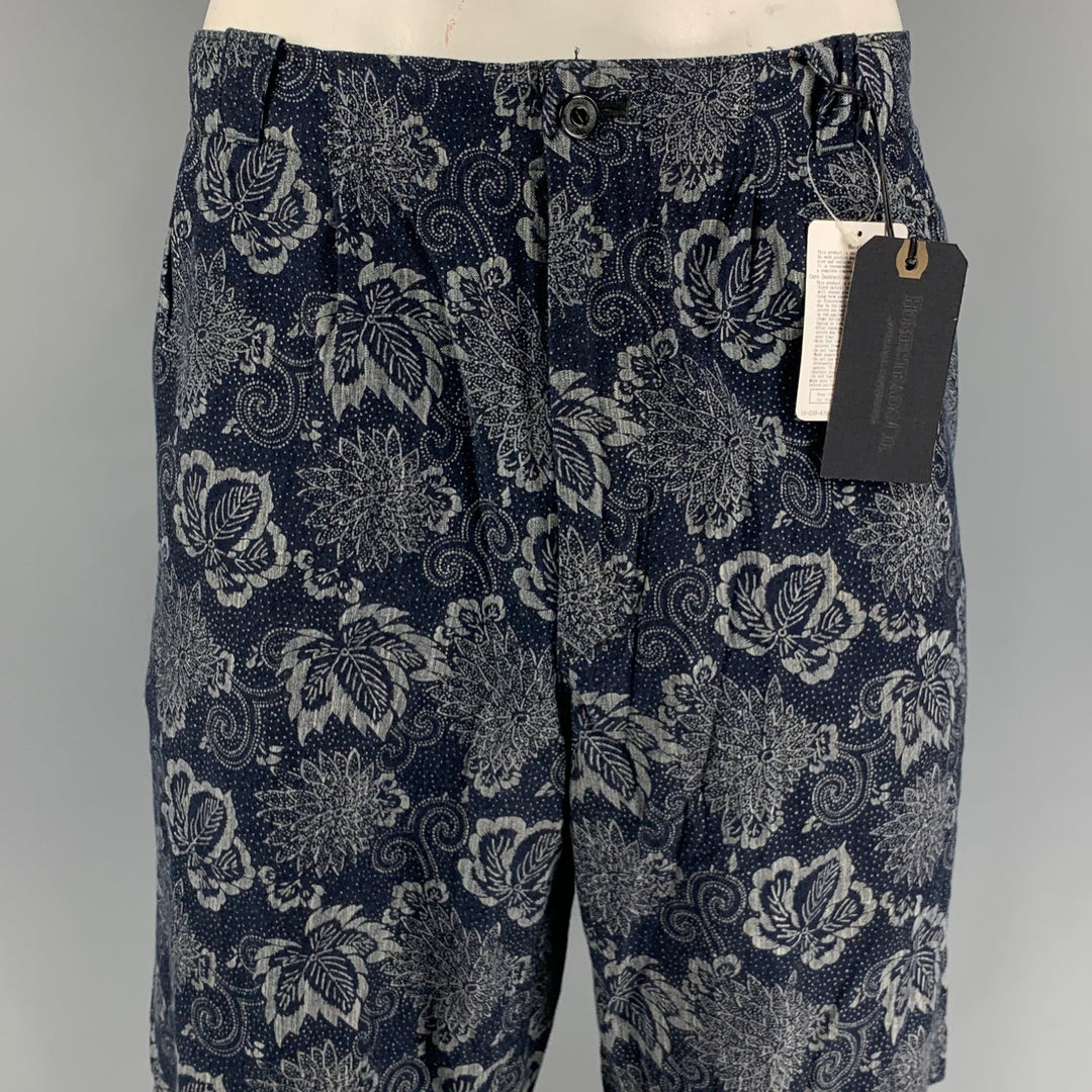UNIONMADE x JS HOMESTEAD Pantalones cortos anchos de algodón floral azul marino y azul