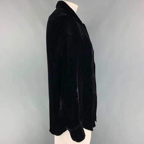 ARMANI COLLEZIONI Size L Black Pinstripe Viscose Silk Long Sleeve Shirt