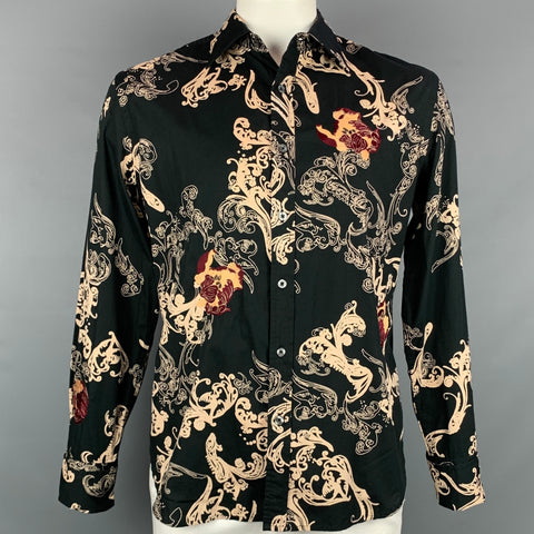 PS by PAUL SMITH Size L Black Print Cotton Button Up Beige Long Sleeve Shirt
