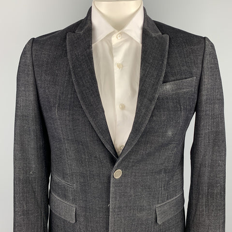 JUST CAVALLI Size 40 Black Textured Polyester Blend Peak Lapel Sport Coat