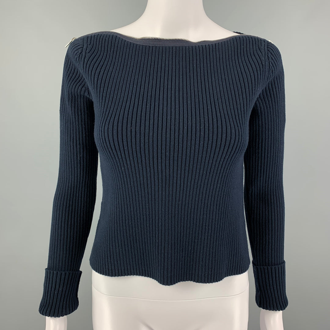 ALEXANDER WANG Size XS Navy Cotton Blend Ribbed Pullover