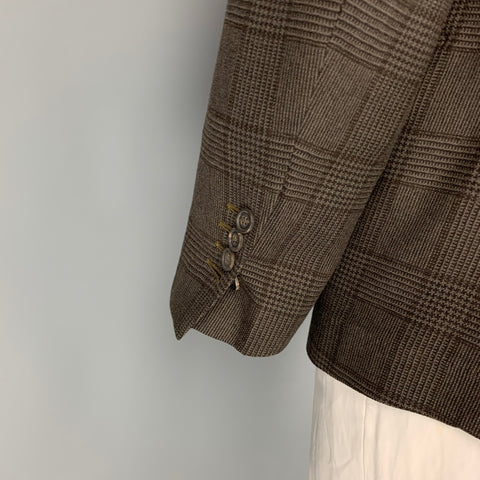 BRUNELLO CUCINELLI Size 40 Olive & Brown Glenplaid Notch Lapel Sport Coat