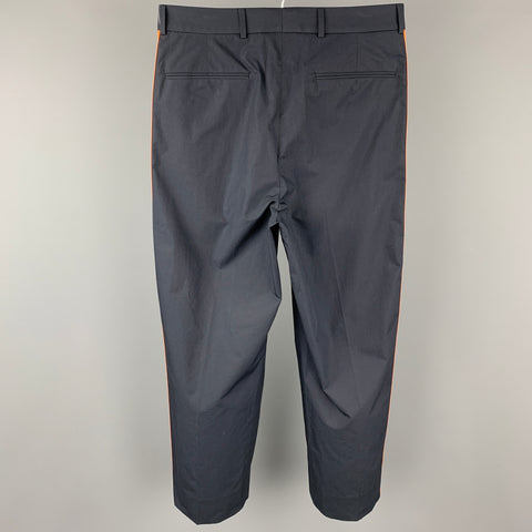 VALENTINO Size 30 Navy & Orange Color Block Cotton Pleated Dress Pants