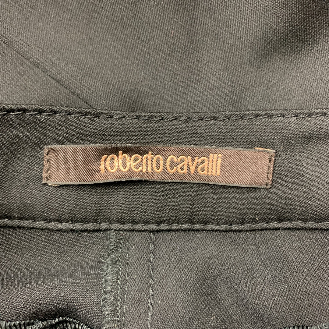 ROBERTO CAVALLI Size 2 Black Tweed Gold Button Dress Pants