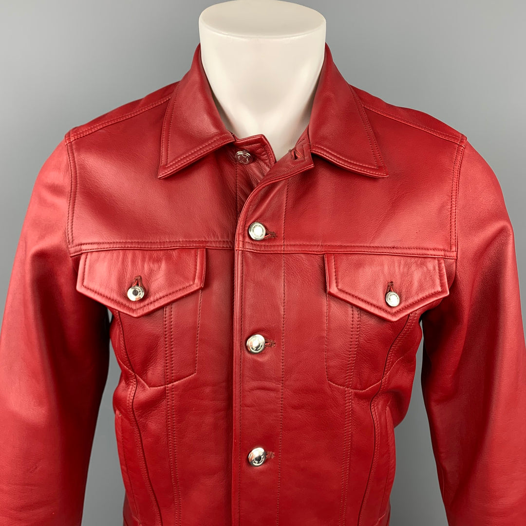 PAUL SMITH Size M Red Leather Trucker Jacket