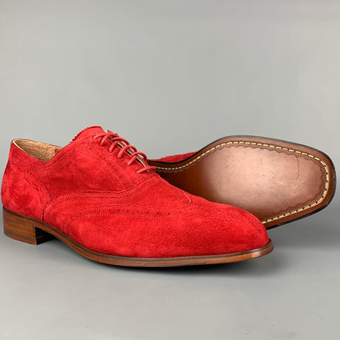 FLORSHEIM by DUCKIE BROWN Size 13 Red Perforated Leather Wingtip Lace Up Shoes