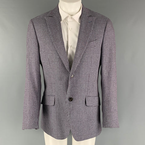 ETRO Size 40 Purple Blue Plaid Silk Cotton Peak Lapel Sport Coat