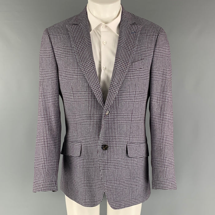 ETRO Size 40 Purple Blue Plaid Silk Cotton Peak Lapel Sport Coat