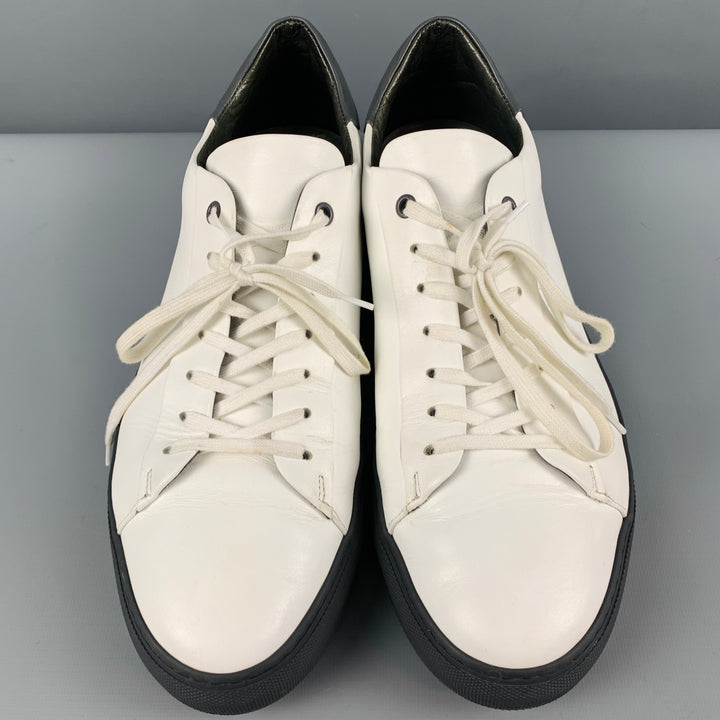 SAKS FIFTH AVENUE Size 12 White Black Leather Low Top Lace-Up Shoes